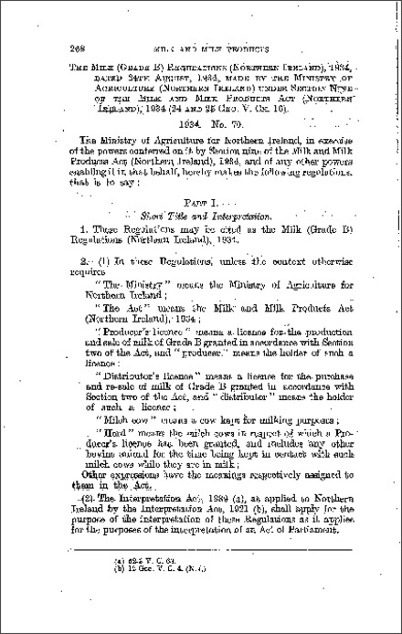 The Milk (Grade B) Regulations (Northern Ireland) 1934