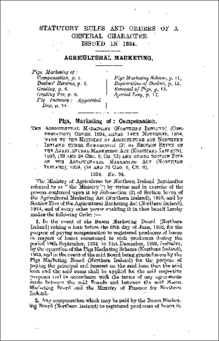 The Agricultural Marketing (Northern Ireland) (Compensation) Order (Northern Ireland) 1934