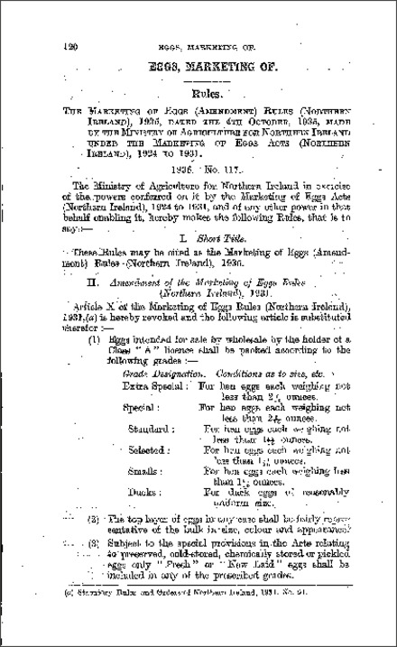 The Marketing of Eggs (Amendment) Rules (Northern Ireland) 1935