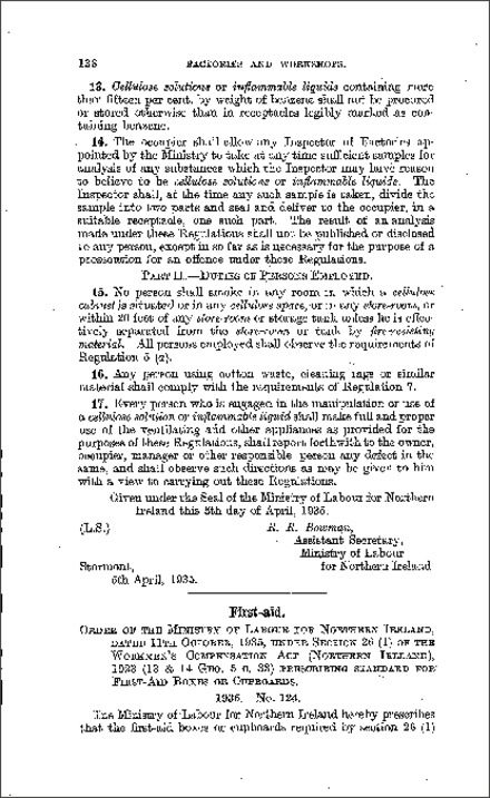 The Factories and Workshops (First-aid) Order (Northern Ireland) 1935