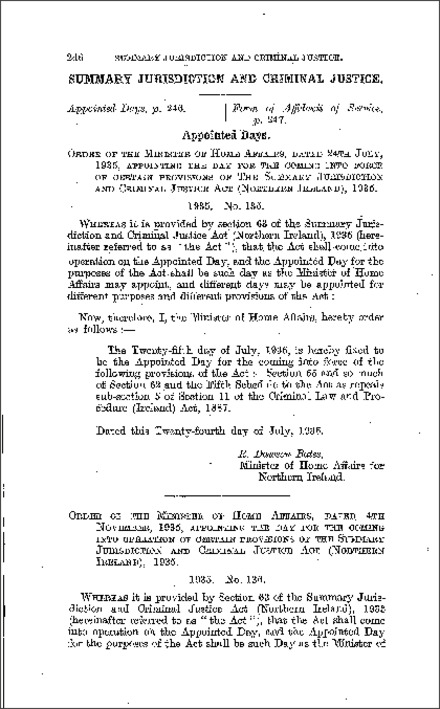 The Summary Proceedings: Appointed Days Order (Northern Ireland) 1935