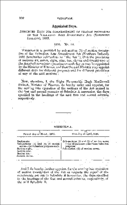 The Valuation: Appointed Days Order (Northern Ireland) 1935