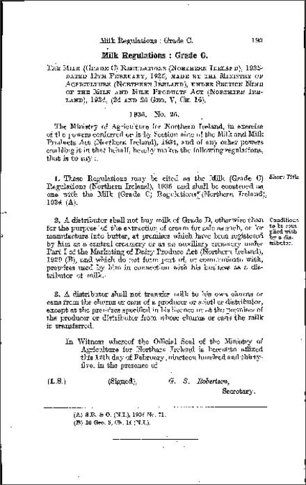 The Milk (Grade C) Regulations (Northern Ireland) 1935