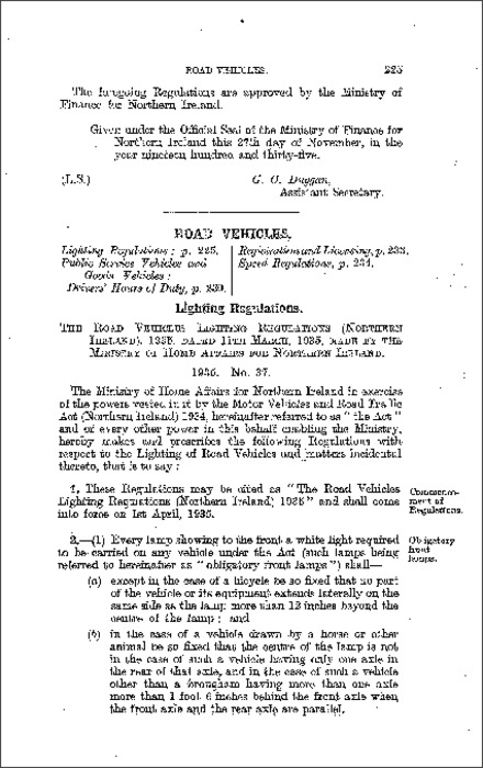 The Road Vehicles Lighting Regulations (Northern Ireland) 1935