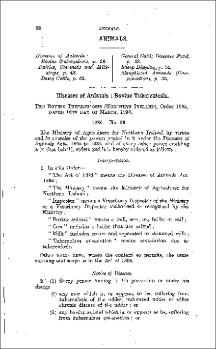 The Bovine Tuberculosis Order (Northern Ireland) 1935