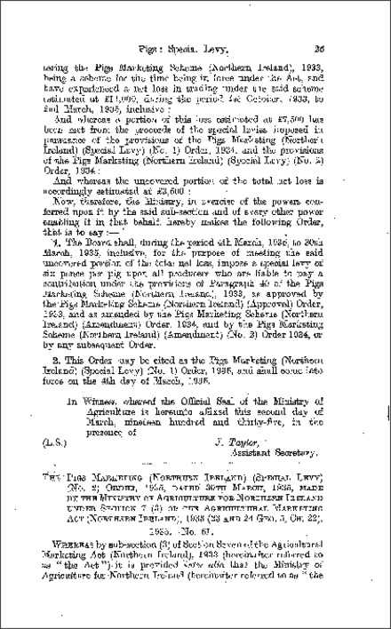 The Pigs Marketing (Special Levy) (No. 2) Order (Northern Ireland) 1935