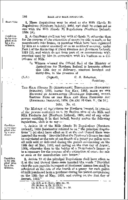 The Milk (Grade B) (Amendment) Regulations (Northern Ireland) 1935