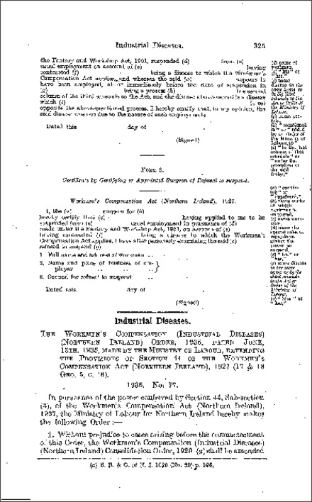 The Workmen's Compensation (Industrial Diseases) Order (Northern Ireland) 1935