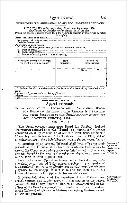 The Unemployment Assistance (Appeal Tribunals) Rules (Northern Ireland) 1935