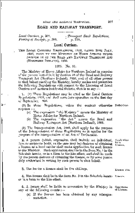 The Local Carriers Regulations (Northern Ireland) 1935