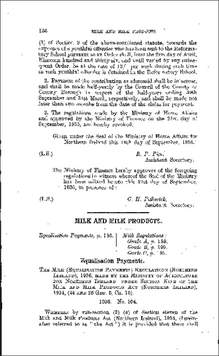 The Milk (Equalisation Payments) Regulations (Northern Ireland) 1936