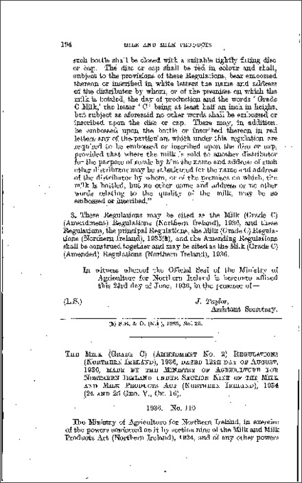 The Milk (Grade C) (Amendment No. 2) Regulations (Northern Ireland) 1936