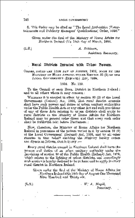 The Rural Districts Invested with Urban Powers Order (Northern Ireland) 1936