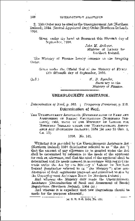 The Unemployment Assistance (Determination of Need and Assessment of Needs) Regulations (Northern Ireland) 1936