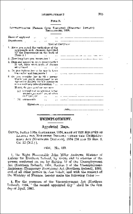 The Unemployment Act (Northern Ireland) 1934, (Second Appointed Day) Order (Northern Ireland) 1936