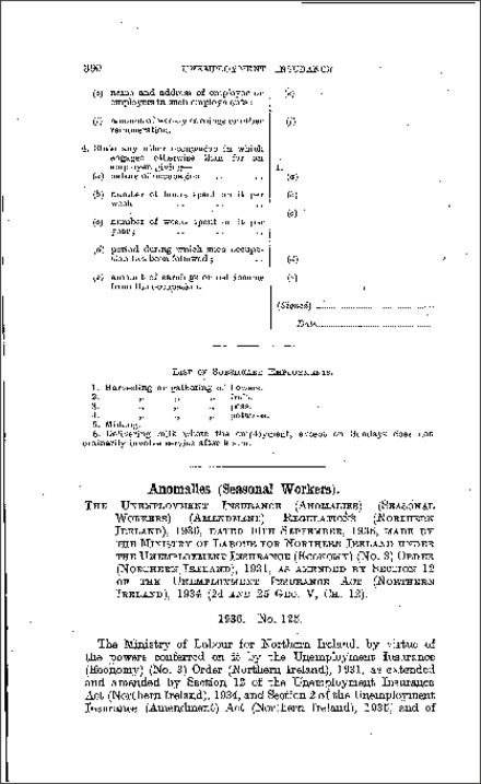 The Unemployment Insurance (Anomalies) (Seasonal Workers) (Amendment) Regulations (Northern Ireland) 1936