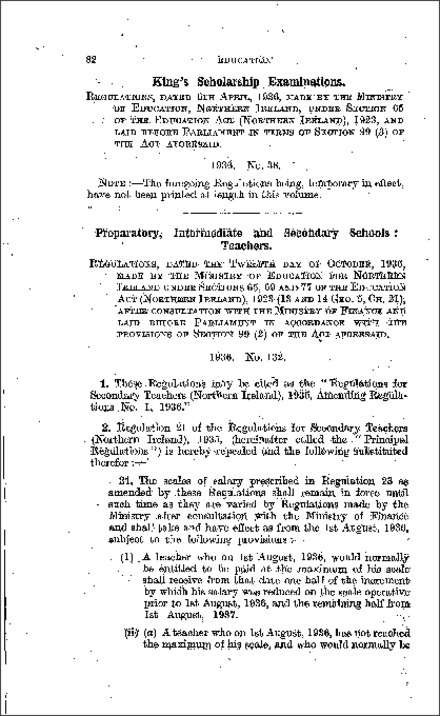 The Secondary Teachers 1935 Amending No. 1 Regulations (Northern Ireland) 1936
