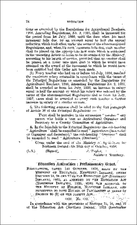 The Parliamentary Grant (Education Authorities) Regulations (Northern Ireland) 1936
