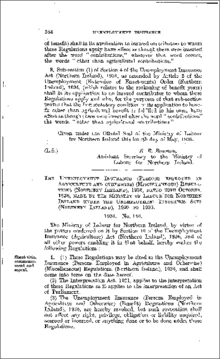 The Unemployment Insurance (Persons Employed in Agriculture and Otherwise) Regulations (Northern Ireland) 1936