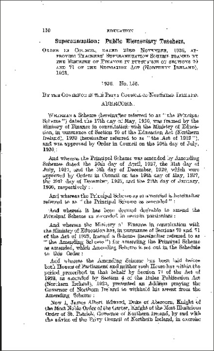 The Education (Public Elementary Teachers) Superannuation Regulations (Northern Ireland) 1936