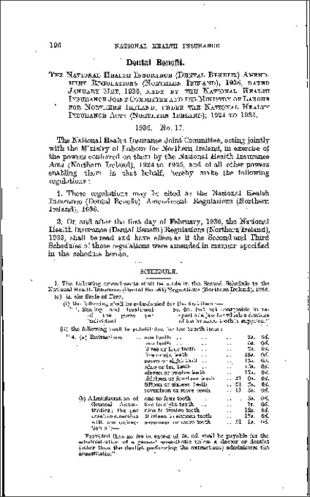 The National Health Insurance (Dental Benefit) Amendment Regulations (Northern Ireland) 1936