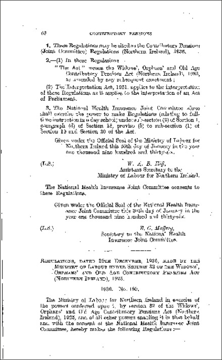 The Contributory Pensions (Joint Committee) Regulations (Northern Ireland) 1936