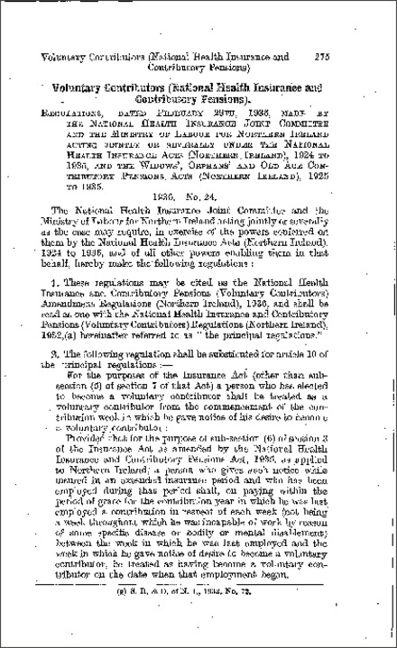 The National Health Insurance and Contributory Pensions (Voluntary Contributions) Amendment Regulations (Northern Ireland) 1936