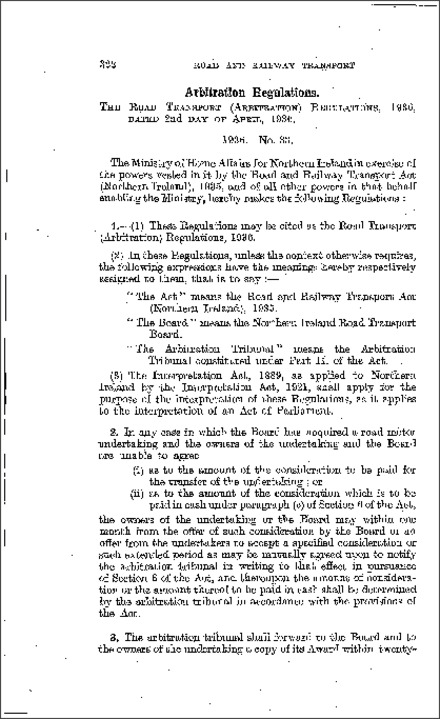 The Road Transport (Arbitration) Regulations (Northern Ireland) 1936