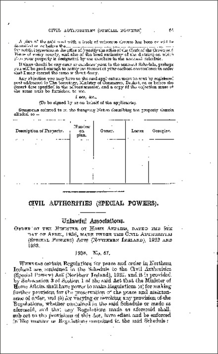 The Civil Authorities (Special Powers) Unlawful Associations Order (Northern Ireland) 1936