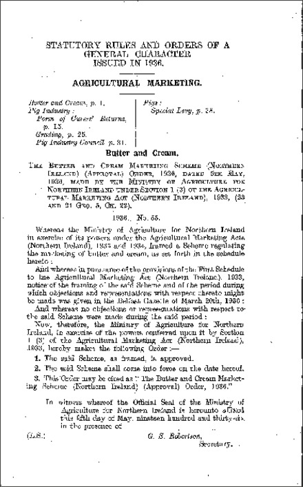 The Butter and Cream Marketing Scheme (Approval) Order (Northern Ireland) 1936