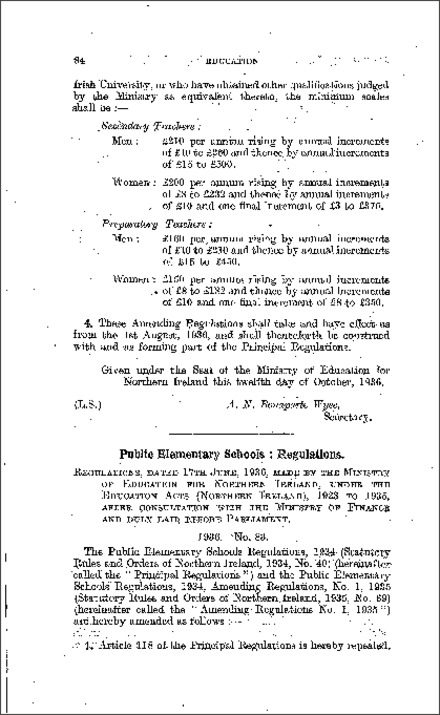 The Public Elementary Schools Amending Regulations, No. 2 (Northern Ireland) 1936