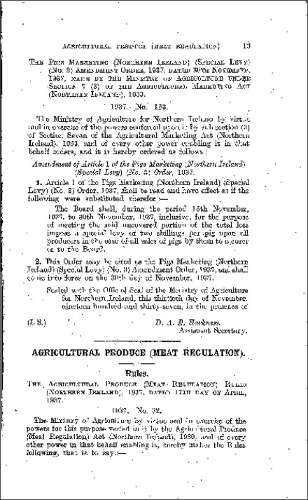 The Pigs Marketing (Special Levy) (No. 3) Amendment Order (Northern Ireland) 1937