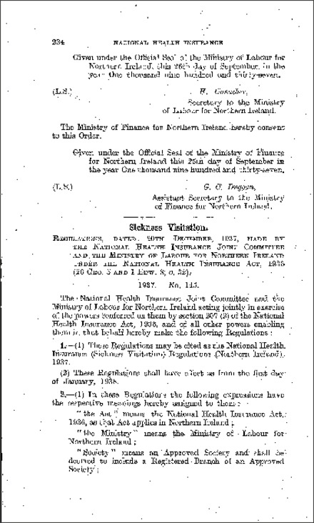 The National Health Insurance (Sickness Visitation) Regulations (Northern Ireland) 1937