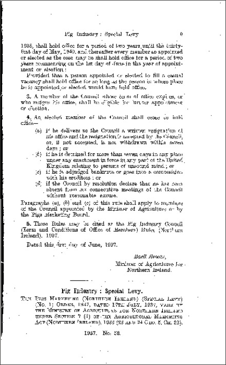 The Pigs Marketing (Special Levy) (No. 1) Order (Northern Ireland) 1937