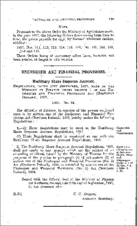 The Residuary Share Suspense Account Regulations (Northern Ireland) 1937
