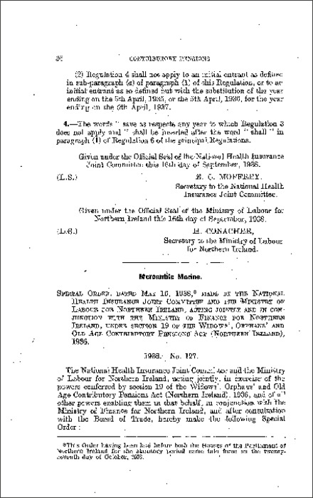 The Contributory Pensions (Mercantile Marine) Order (Northern Ireland) 1938