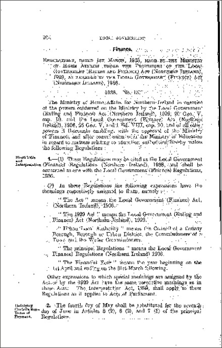 The Local Government (Finance) Regulations (Northern Ireland) 1938