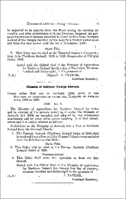 The Foreign Animals Order (Northern Ireland) 1938