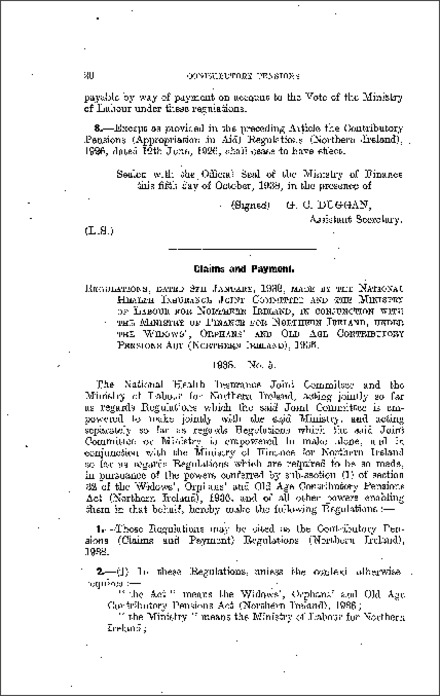 The Contributory Pensions (Claims and Payment) Regulations (Northern Ireland) 1938