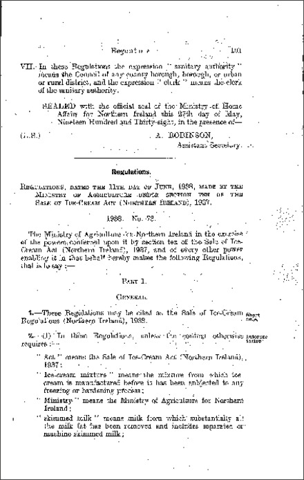 The Sale of Ice-Cream Regulations (Northern Ireland) 1938