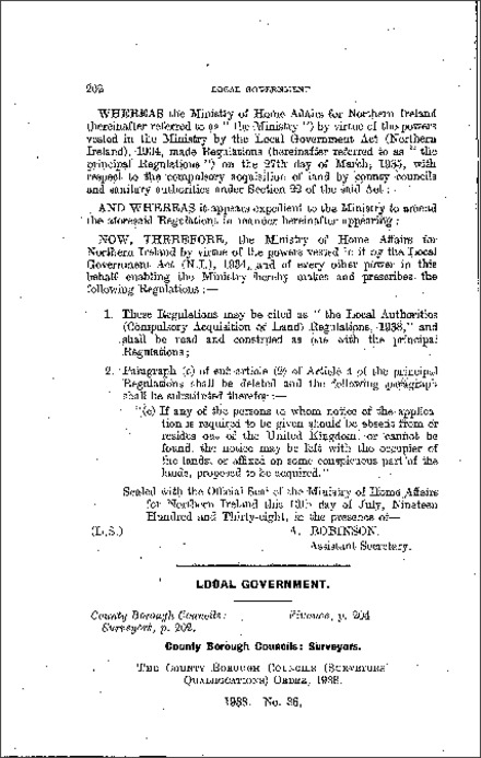 The County Borough Councils (Surveyors Qualifications) Order (Northern Ireland) 1938