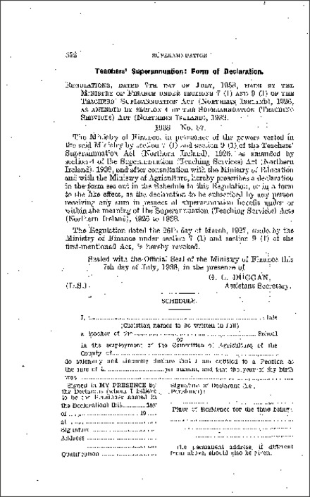 The Teachers' Superannuation: Form of Declaration Regulations (Northern Ireland) 1938