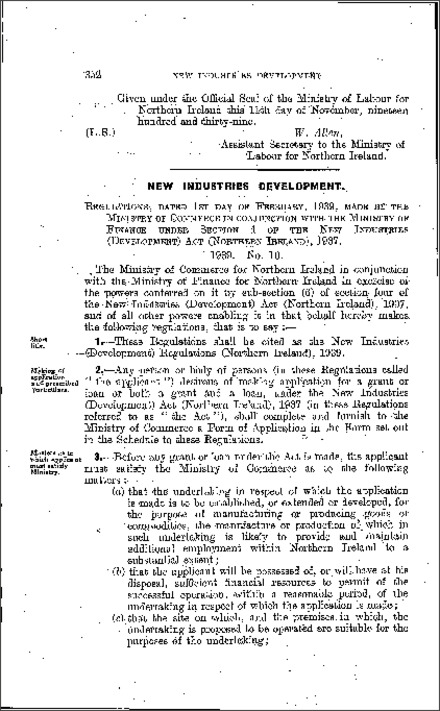 The New Industries (Development) Regulations (Northern Ireland) 1939