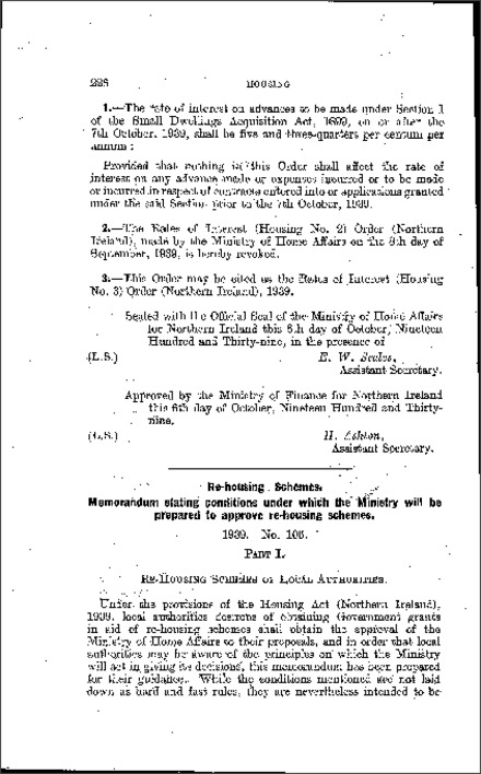 The Re-Housing (Grants on Account) Regulations (Northern Ireland) 1939