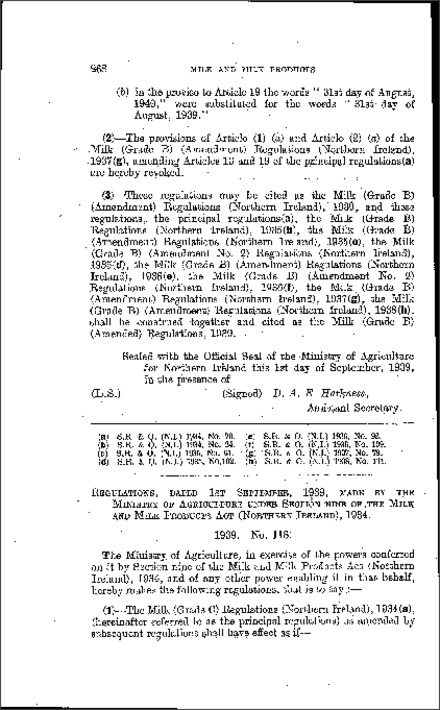 The Milk (Grade C) (Amendment) Regulations (Northern Ireland) 1939