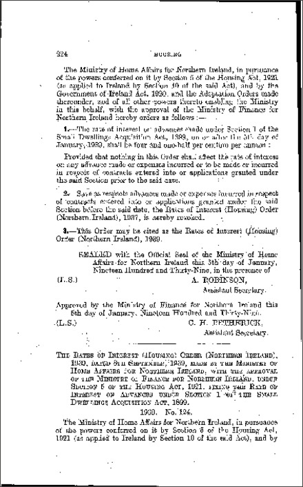 The Rates of Interest (Housing No. 2) Order (Northern Ireland) 1939