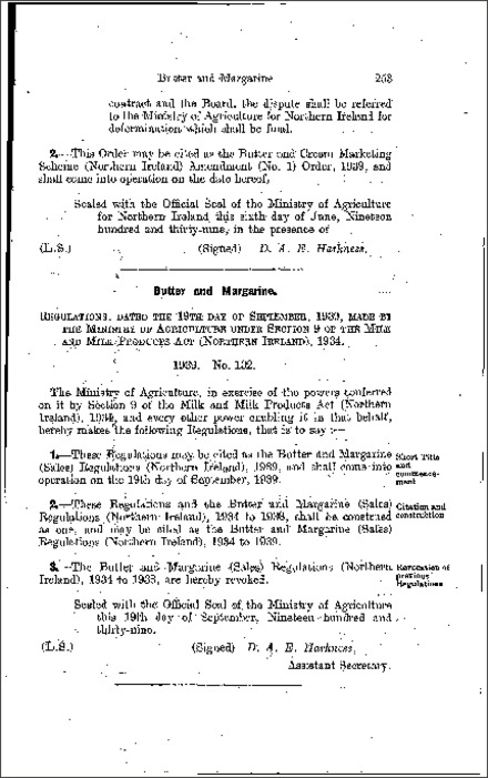 The Butter and Margarine (Sales) Regulations (Northern Ireland) 1939