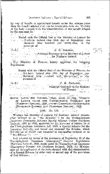 The Unemployment Insurance (Insurance Industry Special Scheme) (Variation) Order (Northern Ireland) 1939