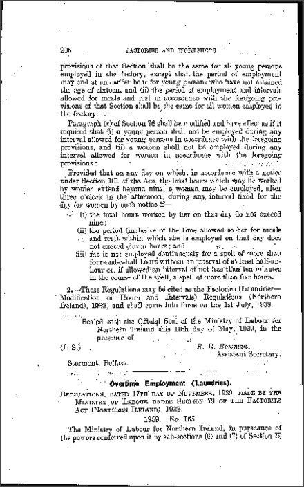 The Factories (Laundries - Overtime) Regulations (Northern Ireland) 1939