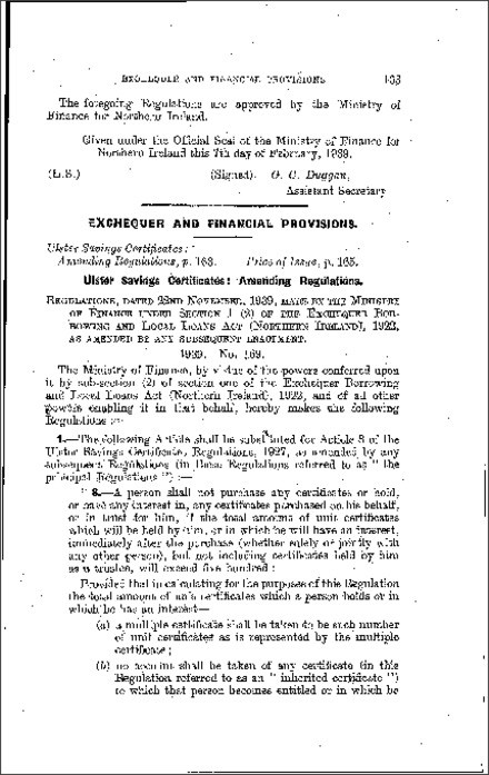 The Ulster Savings Certificates (Amendment) Regulations (Northern Ireland) 1939